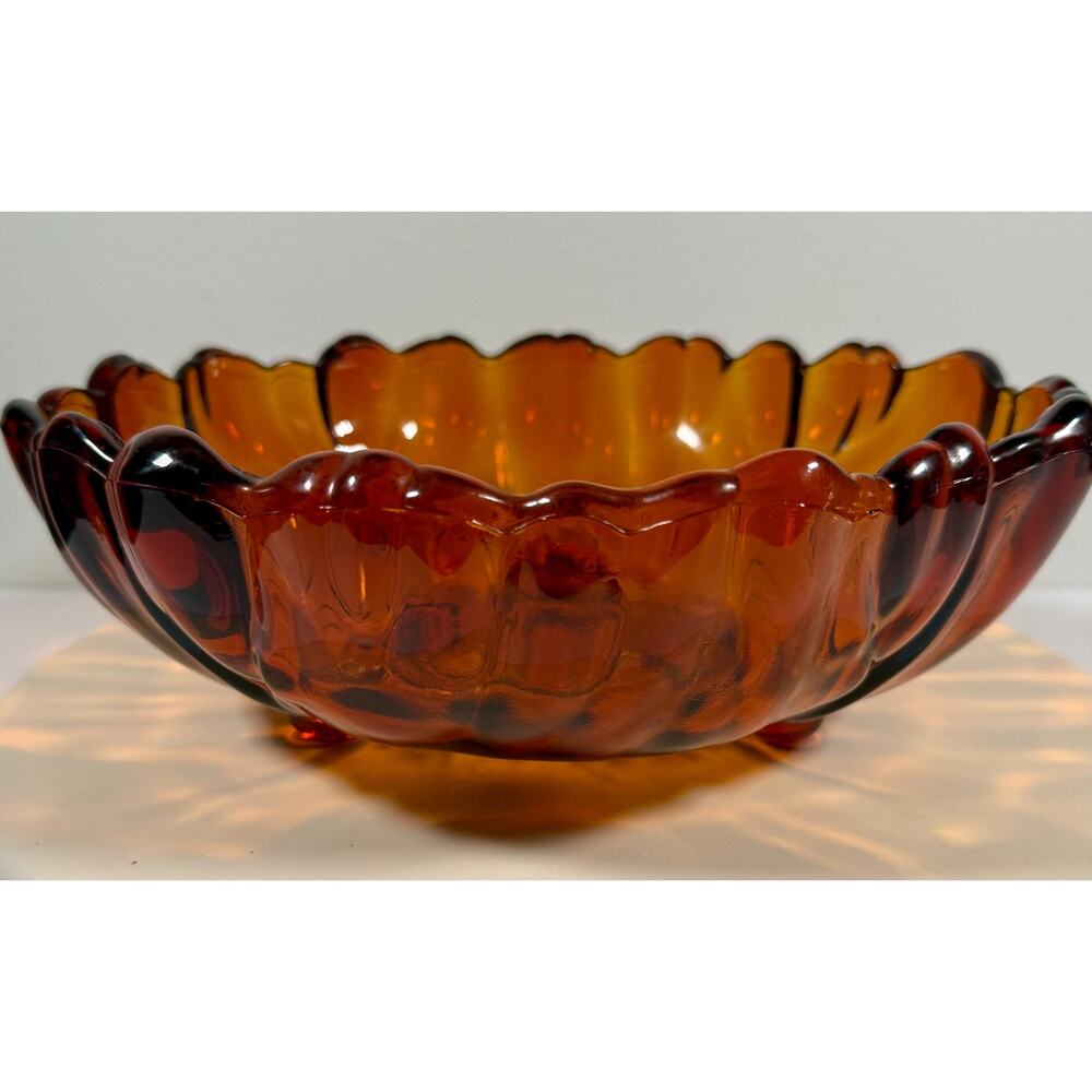 Vintage Indiana Glass Amber Sunflower Footed Bowl – Mid Century Pedestal
